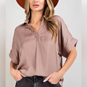 NWT Reitmans beige neutral Collared Blouse short sleeve size XXL.
